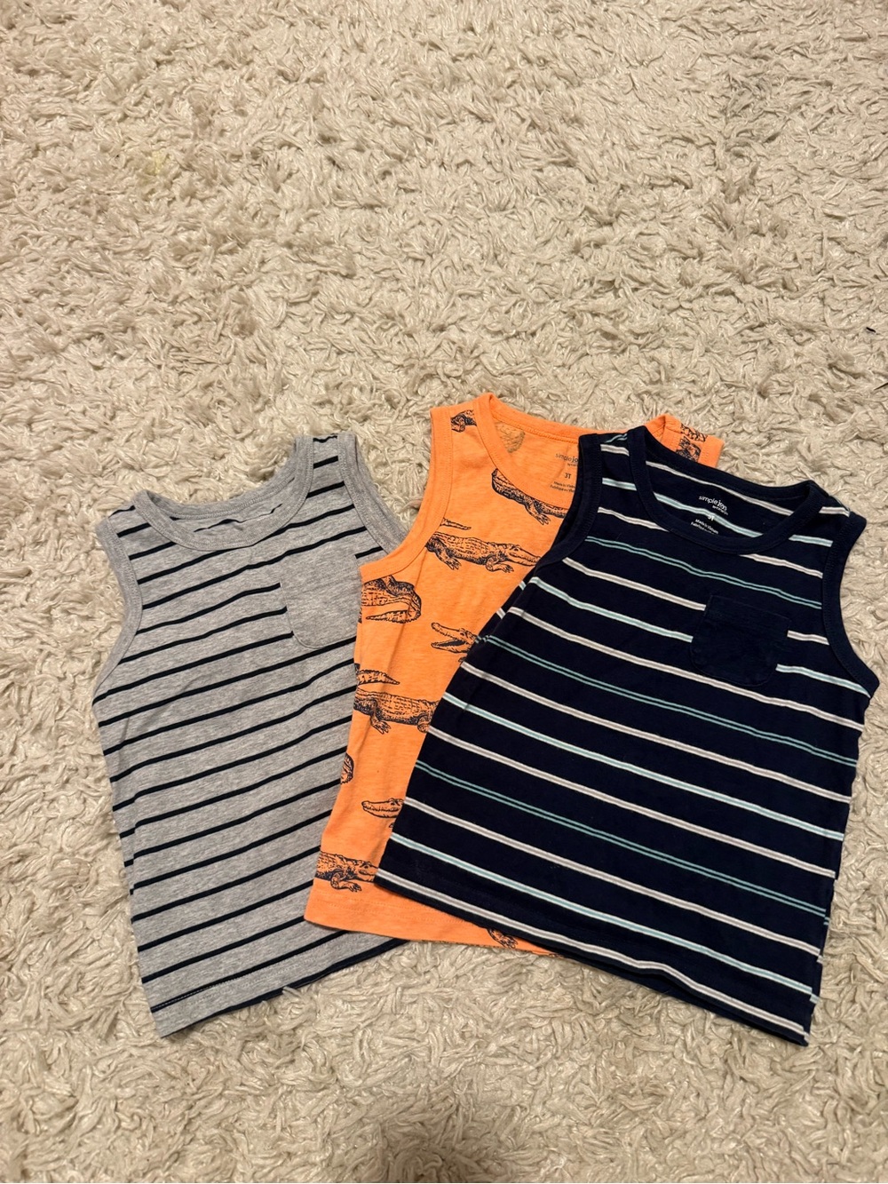 Boys 3T Carters Striped & Printed Tank Tops - Gray, Orange & Navy - Multipack